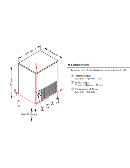 Fabbricatore di ghiaccio - Produzione kg 83/24 h - cm 73.5 x 59.6 x 90.7 h