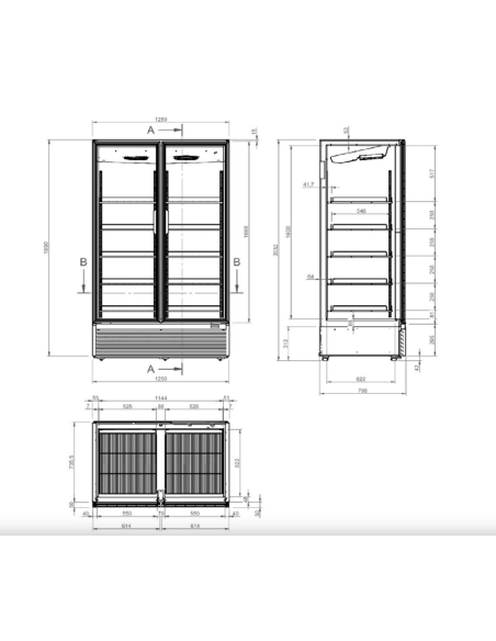 Refrigerated display case glass door - temperature -1° +7°C - Cm 125 x 78.6 x 203.2 h
