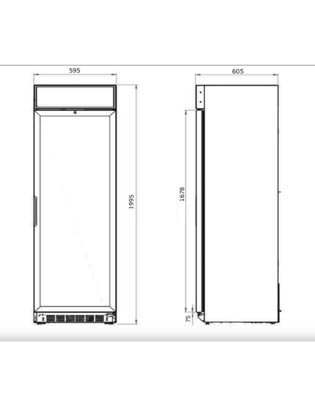 Vitrina refrigerada puerta de cristal - temperatura +1° +9°C - Cm 59.6 x 60.5 x 199.4 h