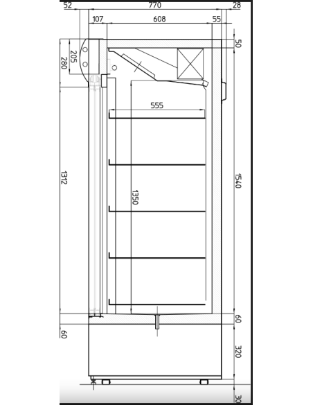 Vetrina refrigerata porta a vetro - temperatura -1° +7°C - Cm 111 x 79.2 x 200 h