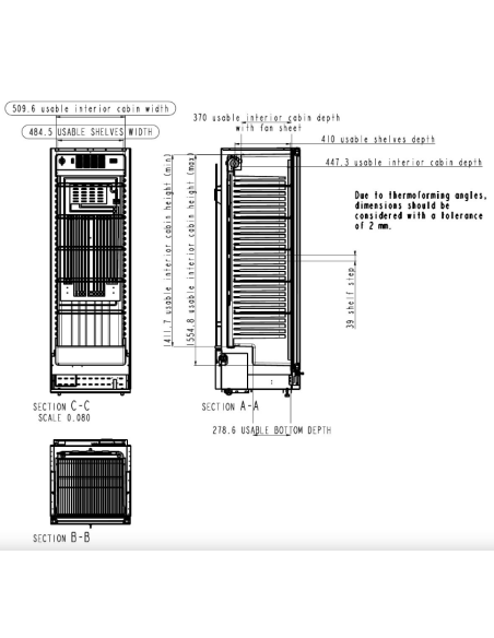 Vitrina refrigerada puerta de cristal - temperatura +0° +7°C - Litros365 - cm 59 x 62.9 x 181.7 h