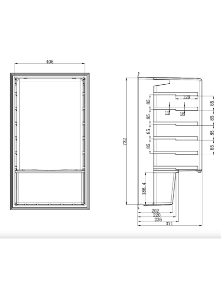 Refrigerated display case glass door - temperature +4° +18°C - Cm 48 x 47 x 83.5 h