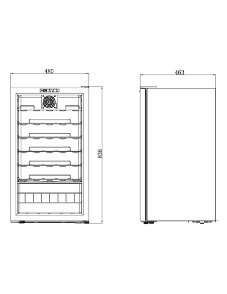 Vetrina per vino refrigerata - Monotemperatura +4° +18°C - Cm 48 x 47 x 83.5 h