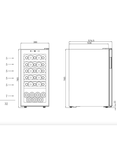 Refrigerated wine display case - Single temperature +4° +18°C - Cm 38 x 57.7 x 78.5 h