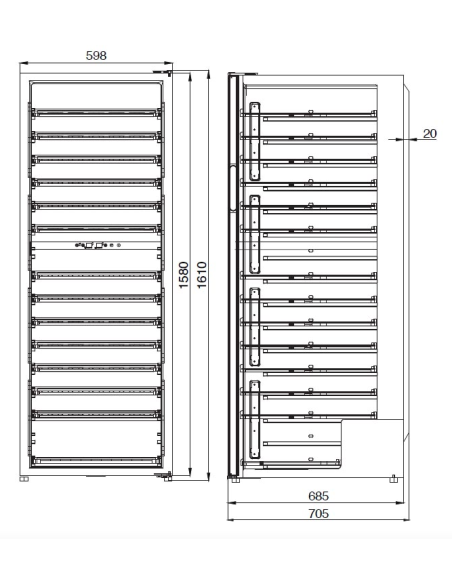 Vitrina Refrigerada para Vinos - Multi Temperatura +5°+12°C/ +12°+22°C - Cm 59.8 x 69 x 161 h