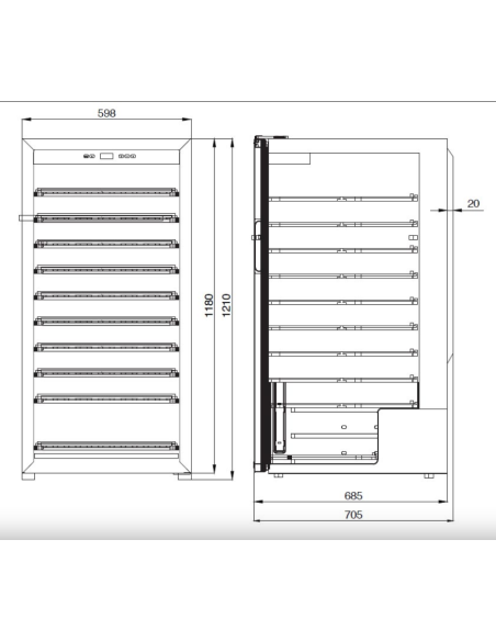 Vitrina refrigerada puerta de cristal - temperatura +5° +20°C - Cm 59.8 x 69 x 161 h