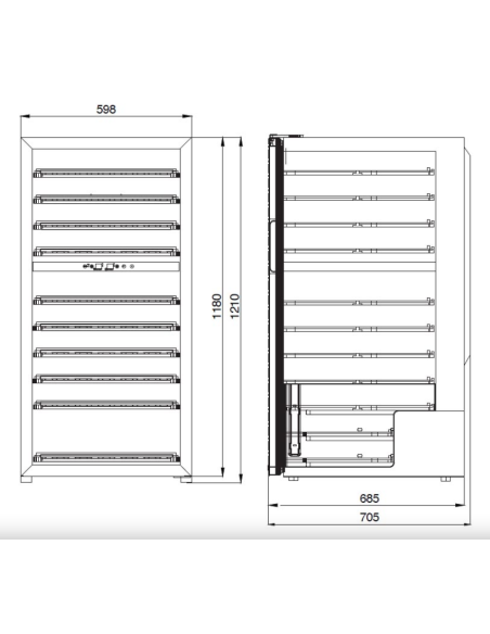 Vitrina Refrigerada para Vinos - Multi Temperatura +5°+12°C/ +12°+20°C - Cm 59.8 x 69 x 121 h
