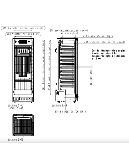 Refrigerated display case glass door - temperature +0° +20°C - Cm 59.3 x 59.9 x 183.8 h