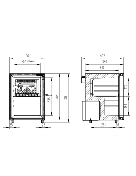 Vetrina refrigerata da banco - temperatura +0° +7°C - Litri 21 -  Cm 35 x 41.9 x 48.8 h