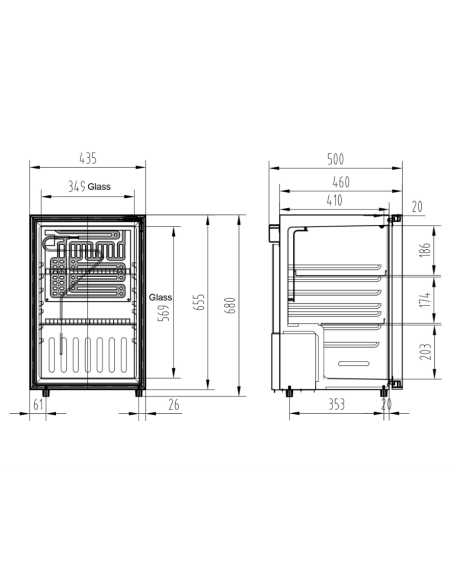 Vitrina refrigerada puerta de cristal - temperatura +0° +7°C - Cm 43 x 50 x 68 h