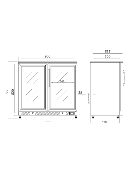 Refrigerated Back Bar Display Case - N. 2 hinged doors - temperature -1° +7°C - Cm 90 x 50 x 86 h