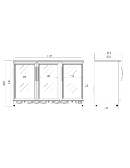 Refrigerated Back Bar Display Case - N. 3 hinged doors - temperature -1° +7°C - Cm 133.5 x 50 x 86 h