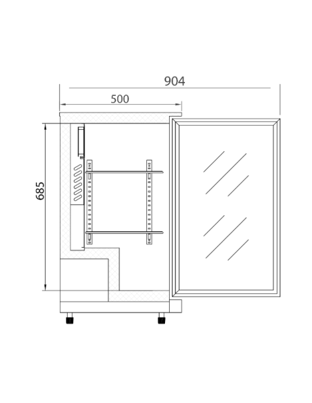 Vitrina refrigerada puerta de cristal - temperatura -1° +7°C - Cm 133.5 x 50 x 86 h