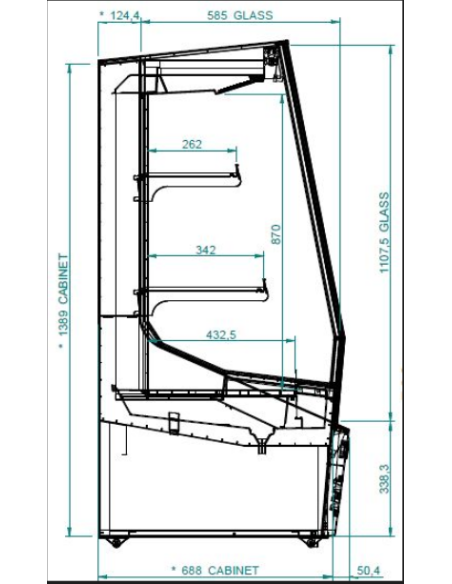 Vitrina refrigerada puerta de cristal - temperatura -1° +7°C - Cm 133.5 x 50 x 86 h