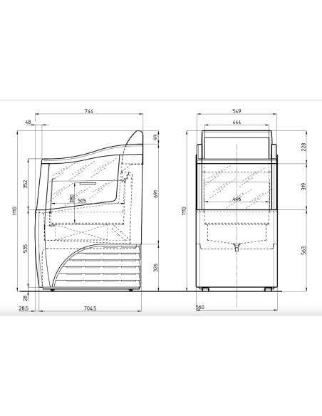 Advance beverage display case - temperature -1°+5°C - Cm 56 x 70.4 x 111 h