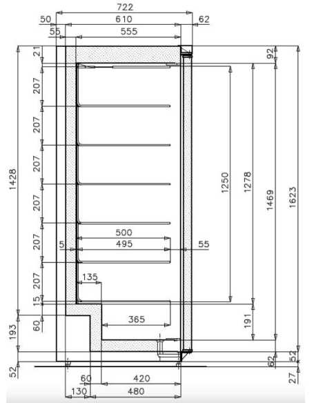 Armadio Refrigerato - Temperatura -25°C -18°C - Cm 77 x 72.2 x 170.2 h