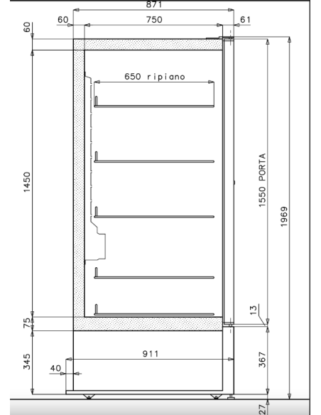 Armario Refrigerado - Temperatura -25°C -18°C - Cm 67 x 87.1 x 196.9 h