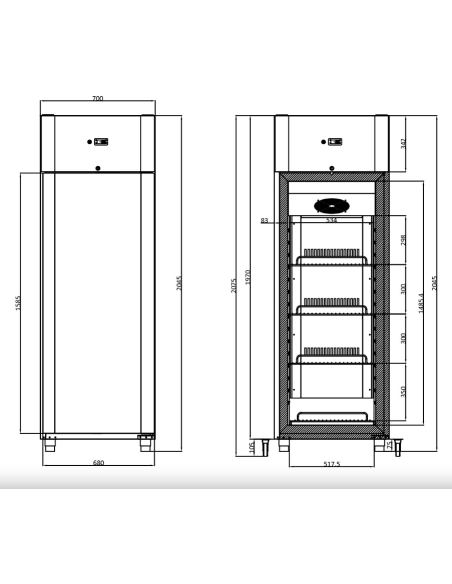 Refrigerated Cabinet - Temperature -1°C +5°C - Cm 70 x 82.3 x 204.5 h