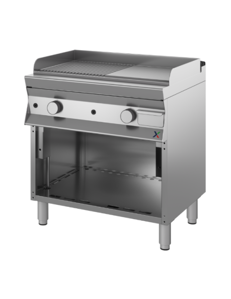 Cupboard gas frytop with ½ smooth ½ ridged double plate - cm 80 x 90 x 90 h