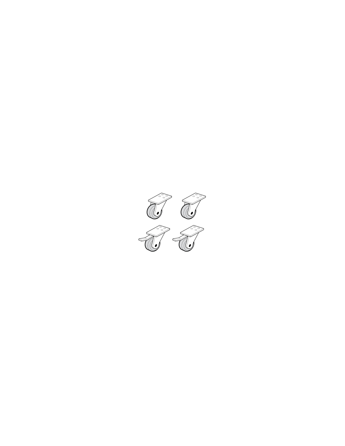 Kit 4 wheels, 2 with brakes