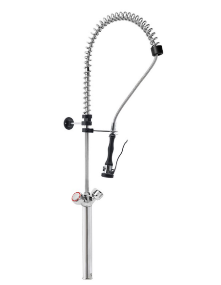 Single-hole prewash shower assembly with extension and hand shower