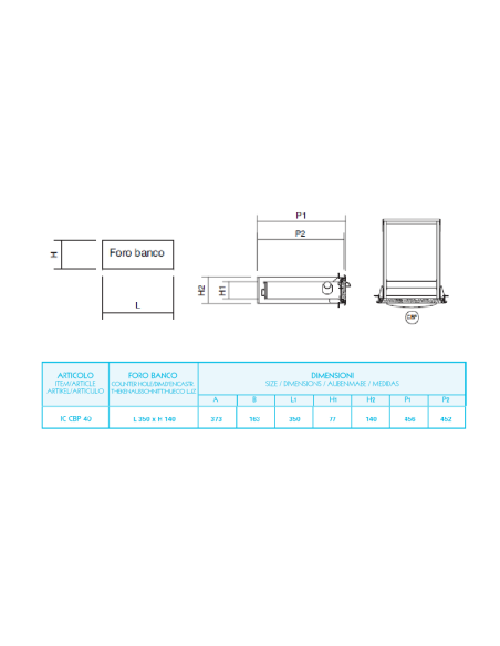 Cassetto battifondi caffè - Foro cm 35 x 14 h - Profondità  cm 45.6