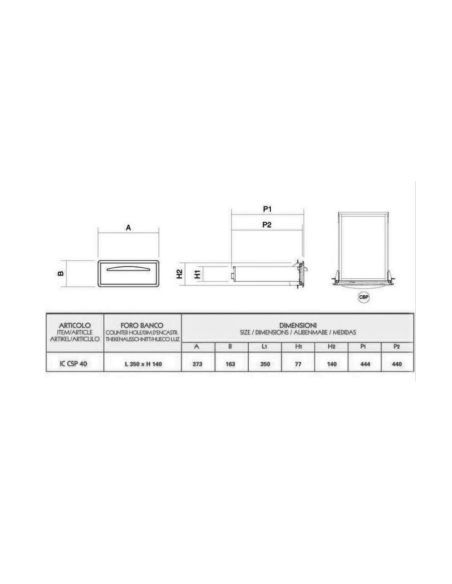 Cajón de servicio con llave - Agujero cm 35 x 14 h - con esquinas redondeadas - Profundidad cm 44,4