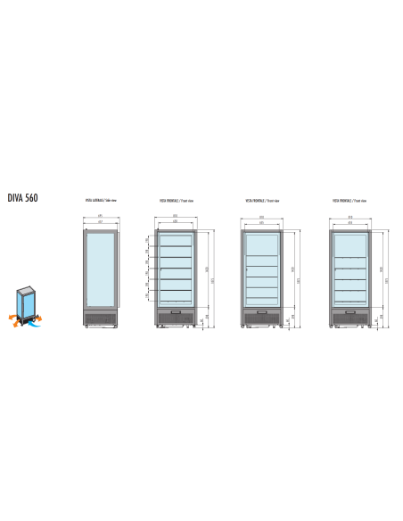 Pastry Display Case - Temp +4°C / +10°C - Capacity lt 550 - 5 Glass Shelves - cm 81 x 69.5 x 187.5 h