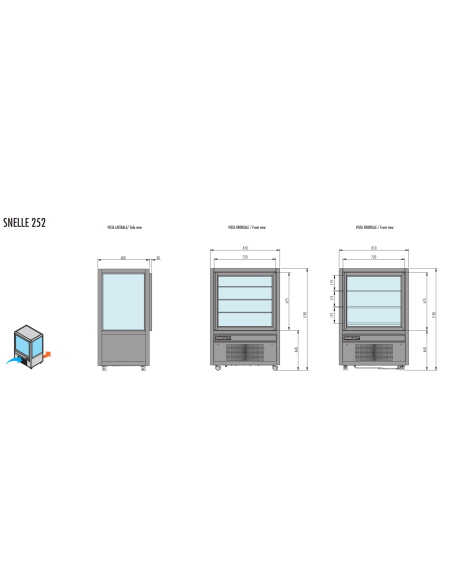 Pastry and ice cream display case - Temperature -10°C / -19°C - 3 shelves in Grids - Cm 81 x 63 x 119 h