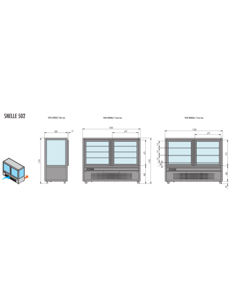 Pastry and ice cream display case - Temperature -10°C / -19°C - 6 Shelves in Grids - Cm 150 x 63 x 119 h