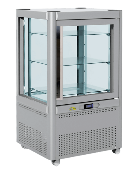 Vetrina pasticceria e gelateria - Temperatura +4°C / +10°C - N°3 Ripiani Tondi in Vetro - cm 68 x 69.5 x 119.5 h