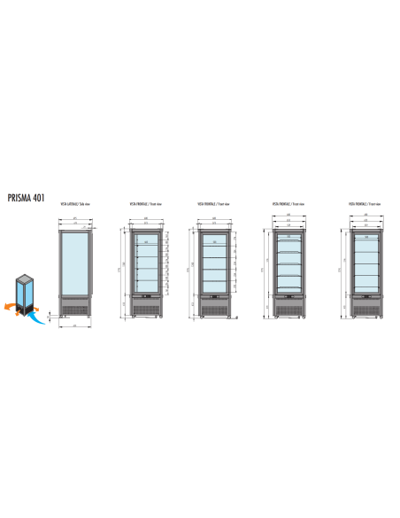 Pastry and ice cream display case - Temperature +5°C / -18°C - N° 5 Shelves in Grids - cm 68 x 69.5 x 179.5 h