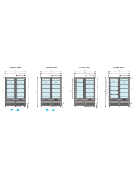 Pastry and ice cream display case - Temperature +4°C / +10°C - N° 10 Shelves in Grids - cm 128.5 x 69.5 x 179.5 h
