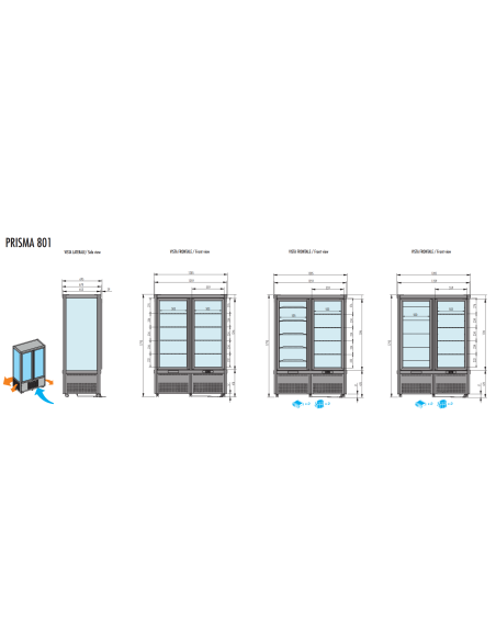 Pastry and ice cream display case - Temperature +4°C / +10°C - N° 10 Shelves in Grids - cm 128.5 x 69.5 x 179.5 h