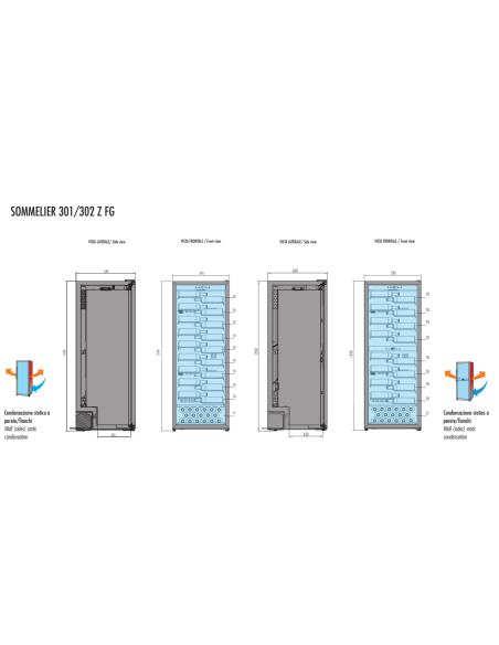 Wine display - Temperature +5°+20°C - cm 59.5 x 58 x 159 h