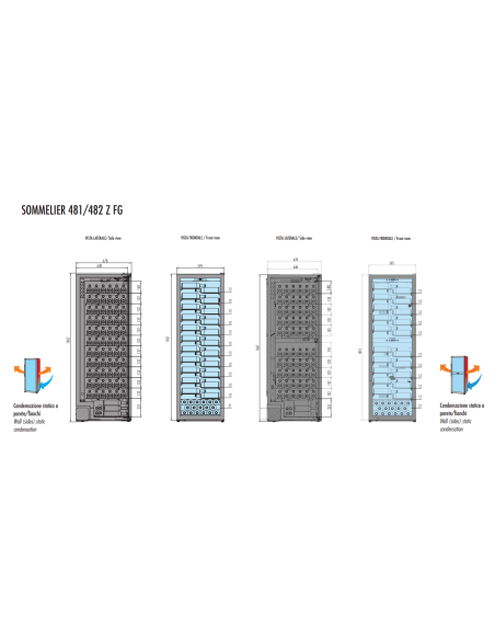 Wine Display - Double zone Temperature +5°C/+20°C / +5°+20°C - Cm 59.5 x 69.5 x 186.5 h