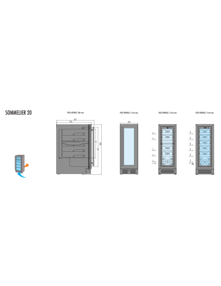 Expositor para vino - Temperatura +5°C+20°C - Cm 29.5 x 57 x 82 h