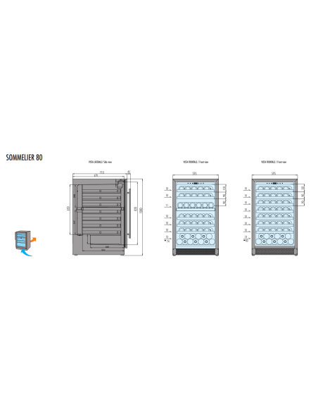Expositor para vino - Doble zona Temperatura +5°+20°C / +5°C+20°C - Cm 59.5 x 71 x 100 h
