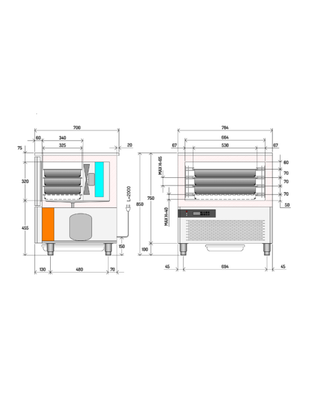 Enfriador rápido 4 bandejas GN 1/1 o cm 60 x 40 - cm 78,4 x 80 x 90 h