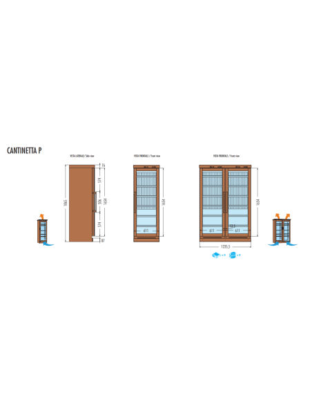 Expositor para vino - Temperatura +3°C+16°C - capacidad n.108 Botellas - cm 64.3 x 62 x 187.3 h
