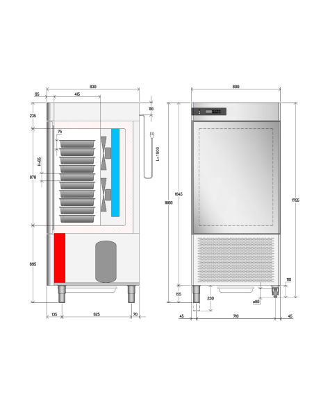 Blast chiller 10 -15 pans GN 1/1 or cm 60 x 40 - cm 80 x 82.5 x 180 h