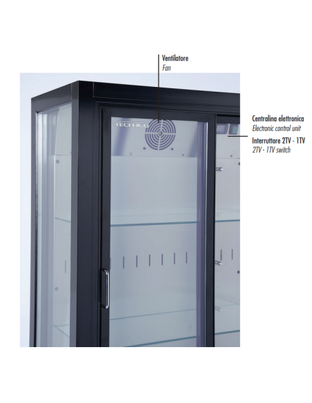 Wine Display Double Temperature +4°C+10°C / +5°C +16°C - No.1 Glass Shelves - Cm 96 x 35 x 80 h