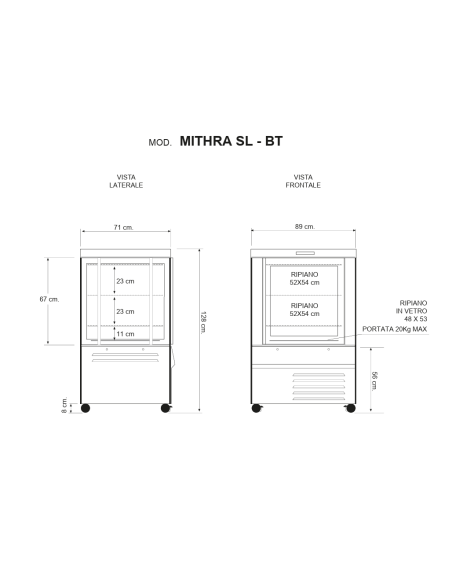 Pastry and ice cream display case with four-sided glass - Temperature -10 -21°C - cm 89 x 72 x 128 h