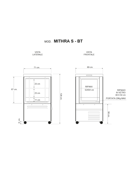 Vetrina pasticceria e gelateria con quattro lati vetro - Temperatura -10 -21°C - cm 69 x 78 x 128 h