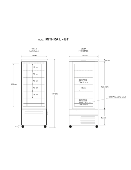 Pastry and ice cream display case with four-sided glass - Temperature -10 -21°C - cm 89 x 72 x 187h