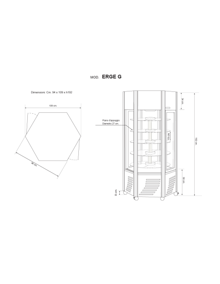 Refrigerated display case with exposure on all sides - Temperature +2 / +10°C - cm 101 x 90 x 190 h