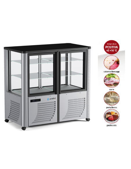 Vetrina refrigerata con quattro lati vetro - Temperatura +2 / +10°C - cm 127 x 70 x 128 h