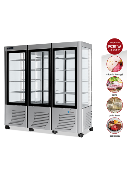 Refrigerated display case with four-sided glass - Temperature +2 / +10°C - cm 183 x 70 x 184 h