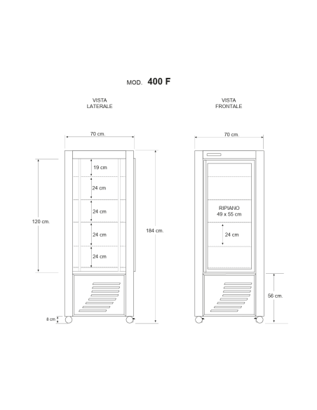 Refrigerated display case with exposure on all sides - Temperature +2 +10°C - cm 70 x 70 x 184 h