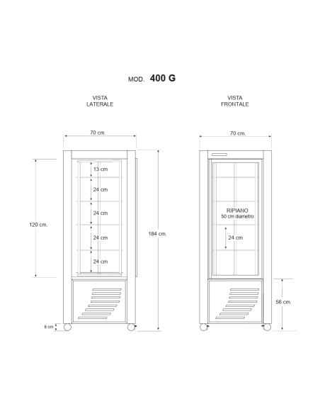 Vitrina refrigerada con exposición en todos los lados - Temperatura +2 / +10°C - cm 70 x 70 x 184 h